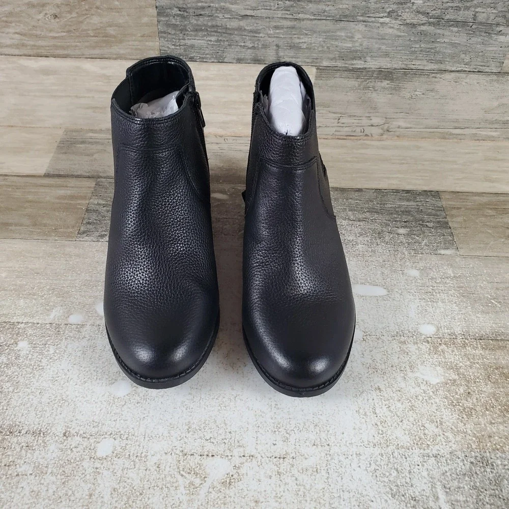 Vionic Finn Womens Booties Sz 5 Black Leather‎ Side Zip Elastic Gore Ankle Boots